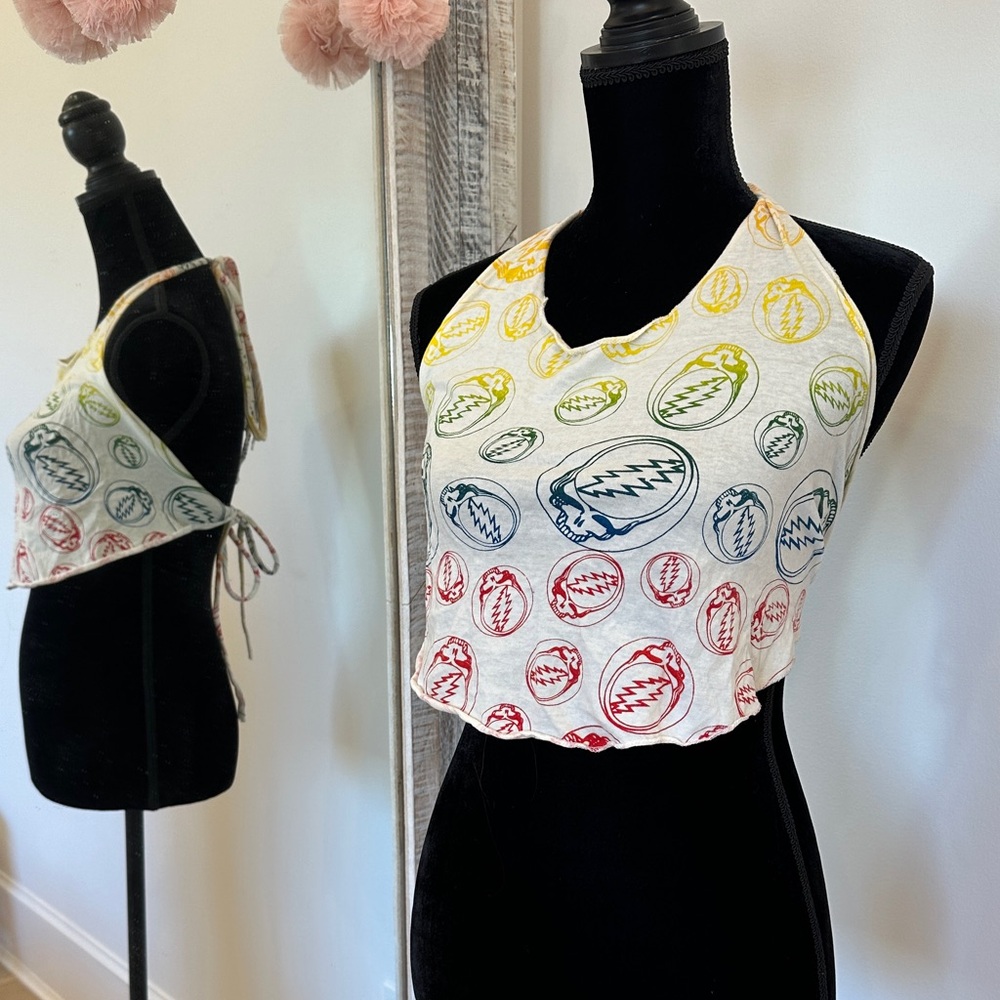 Grateful Dead Rainbow Graphic Halter Crop Top - Multicolor